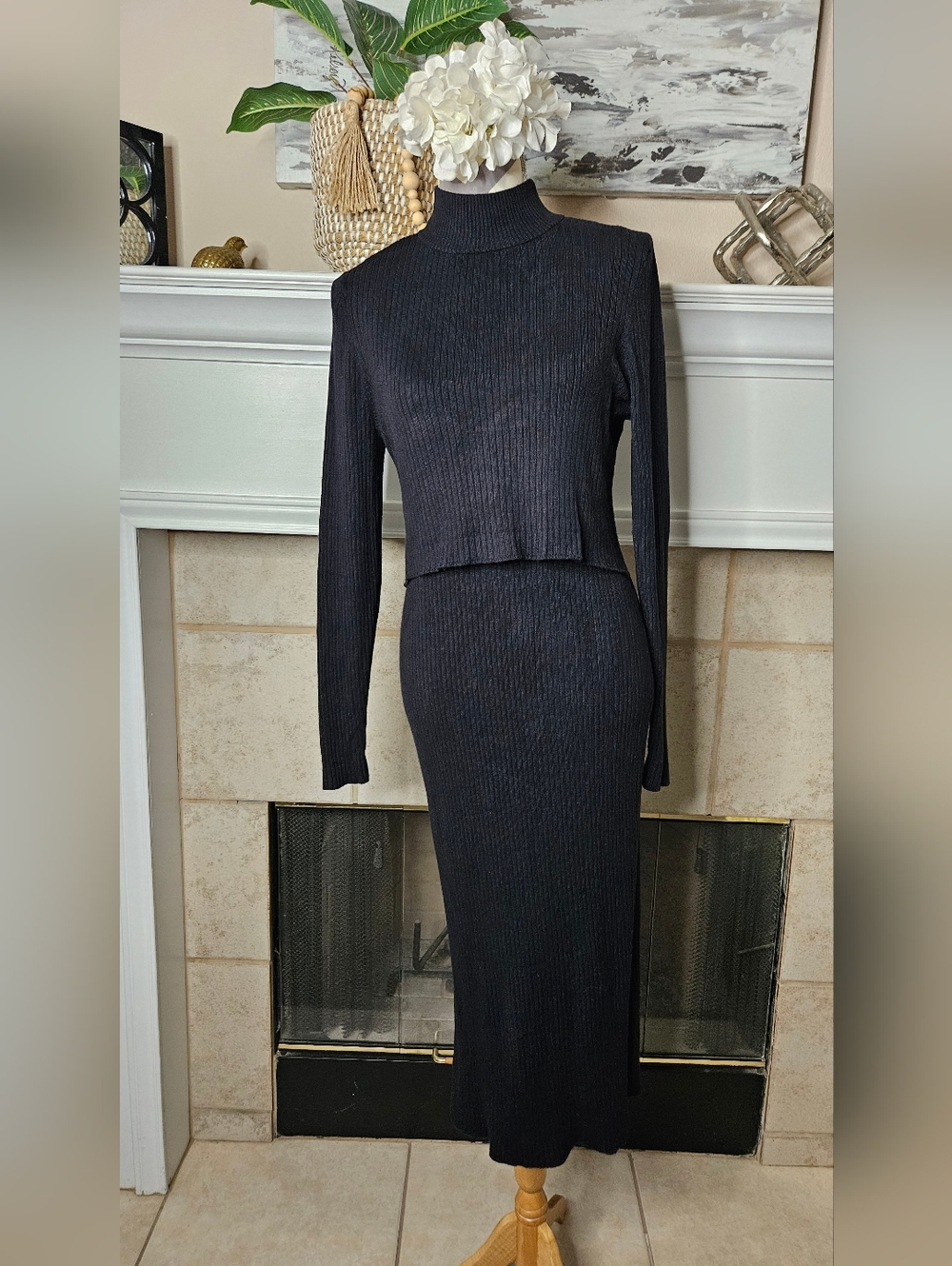 Sonoma Black Ribbed Knit Maternity Dress